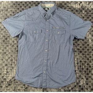 Rock & Republic Men's Short Sleeve Button Up Shirt Blue Graphic‎ Print Medium